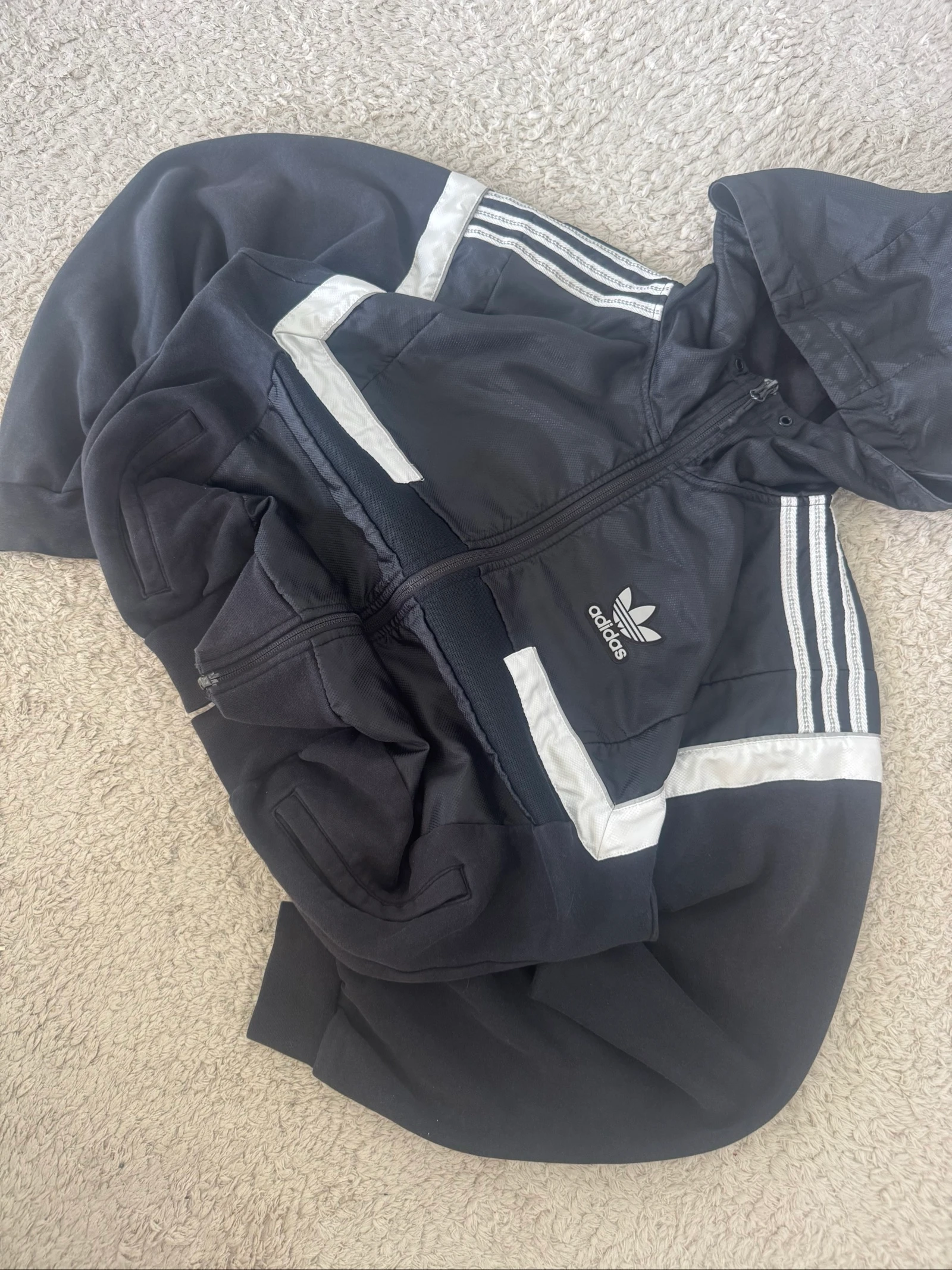 Adidas Originals Hooded Track Jacket Black White Full Zip Trefoil Retro Y2K Size S – photo 3